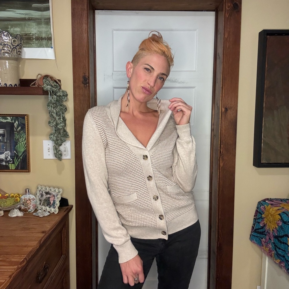 Banana Republic Tan Textured Button-Up Cardigan